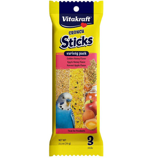 Vitakraft Crunch Sticks Honey, Egg & Apple Variety Pack Treats for Parakeets, 3 Sitcks