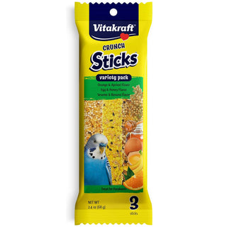 Vitakraft Crunch Sticks Honey, Egg, Orange, Apricot, Sesame & Banana Variety Pack Treats for Parakeets, 3 Sitcks