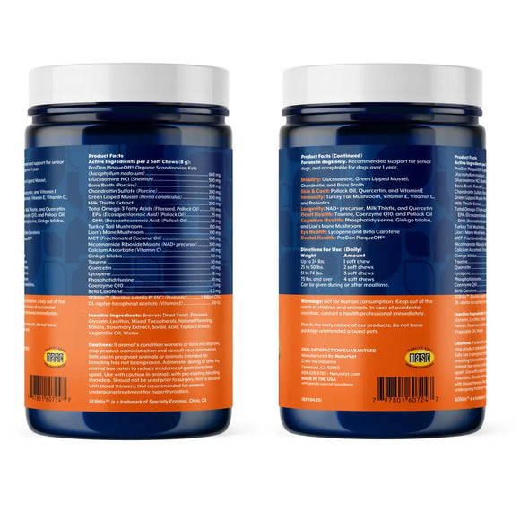 NaturVet Senior Daily Care Multi-Benefit 8-in-1 Support For Dogs (60 Soft Chews)