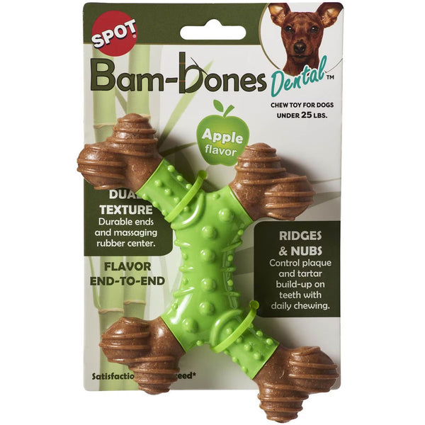 Spot Bam-Bones Dental X-Bone Apple Flavor Dog Chew Toy 6"