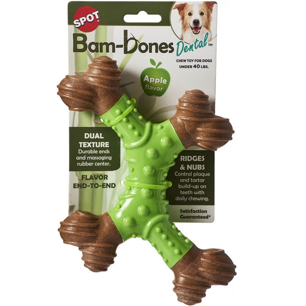 Spot Bam-Bones Dental X-Bone Apple Flavor Dog Chew Toy 8"