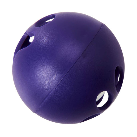 Purple rubber ball with holes on a white background