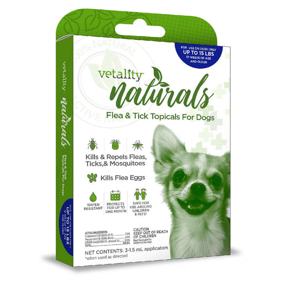 TevraPet Vetality Naturals Flea and Tick Topical for Dogs, 3-doses