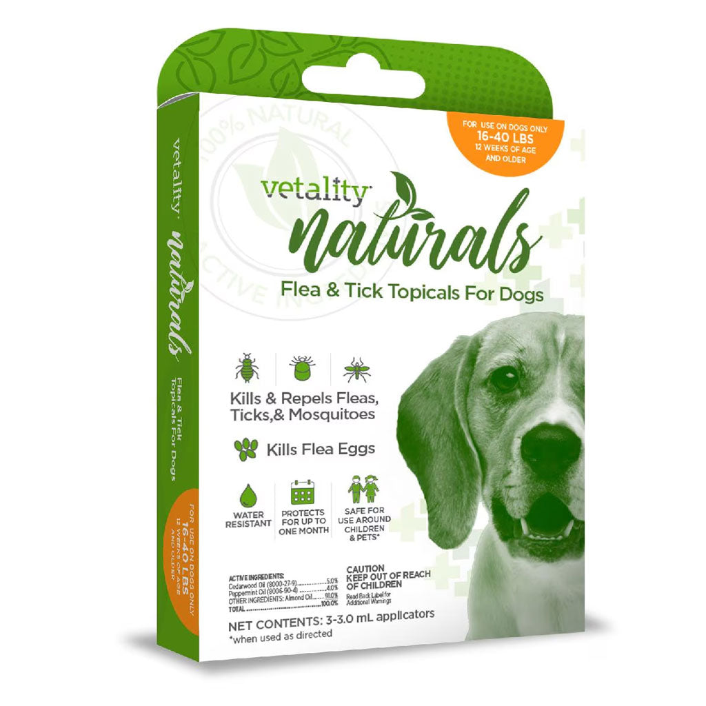 TevraPet Vetality Naturals Flea & Tick Topical for Dogs, 3-doses