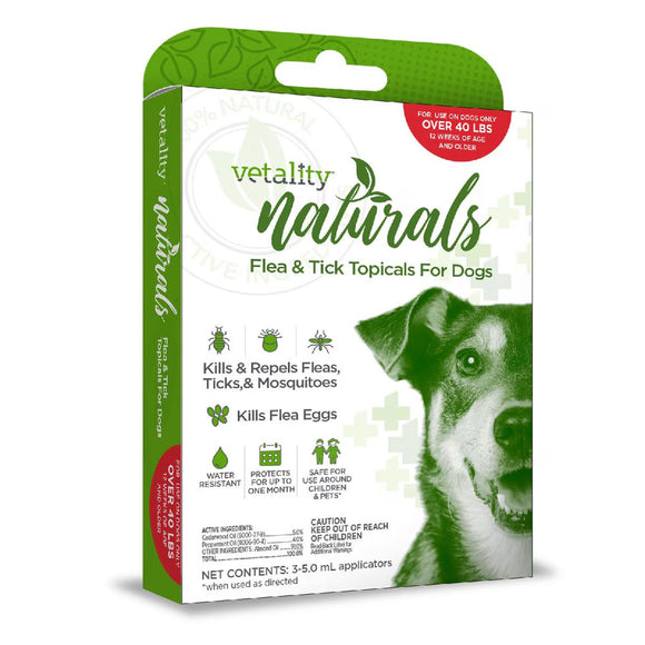 TevraPet Vetality Naturals Flea and Tick Topical for Dogs, 3-doses