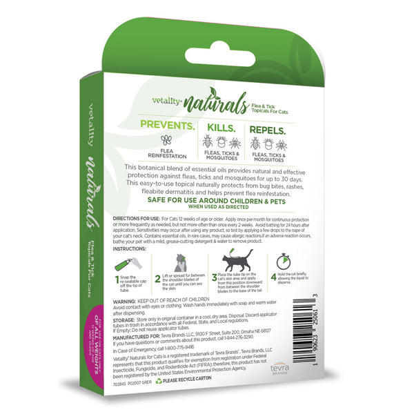 TevraPet Vetality Naturals Flea & Tick Topical for Cats of All Weights