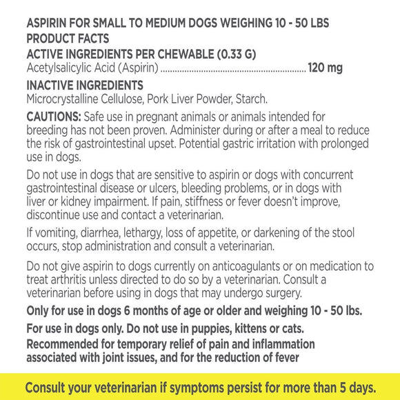 TevraPet Vetality Canine Aspirin for Small & Medium 10-50 lbs Dogs