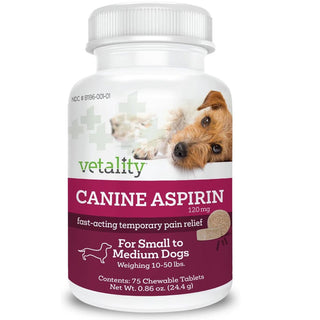 TevraPet Vetality Canine Aspirin for Small & Medium 10-50 lbs Dogs, 120 Chewable Tablets