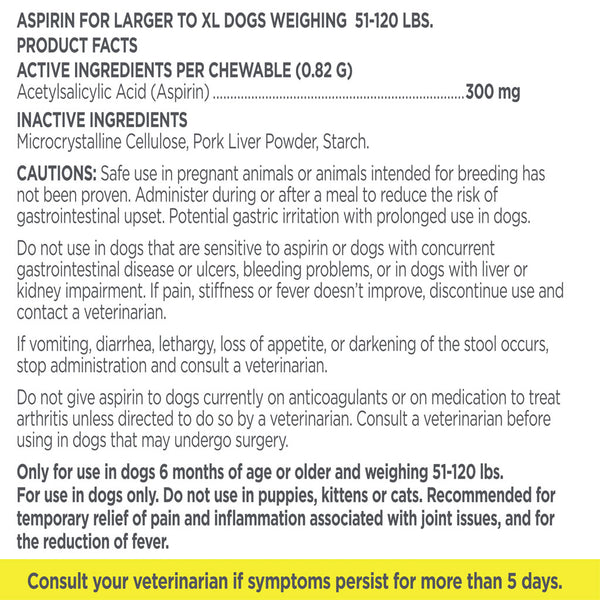 TevraPet Vetality Canine Aspirin for Large & X-Large 51-120 lbs Dogs