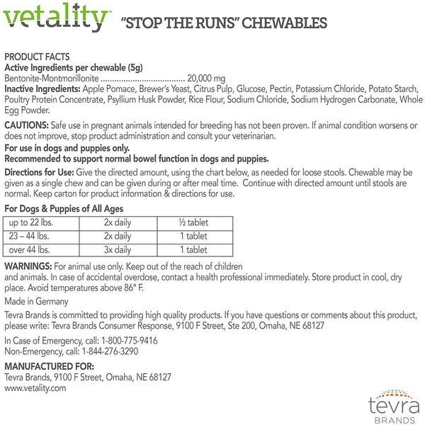 TevraPet Vetality Stop the Runs Chewables for Dogs