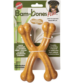 Spot Bam-Bones Plus Double WishBone Peanut Butter Flavor Dog Chew Toy, 7"