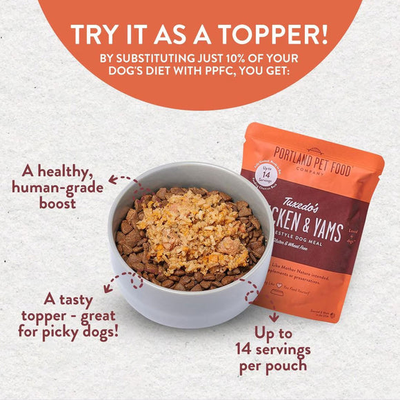Portland Pet Food Company Tuxedo's Chicken & Yams Homestyle Wet Dog Food Topper (9 oz x 8 pouches)