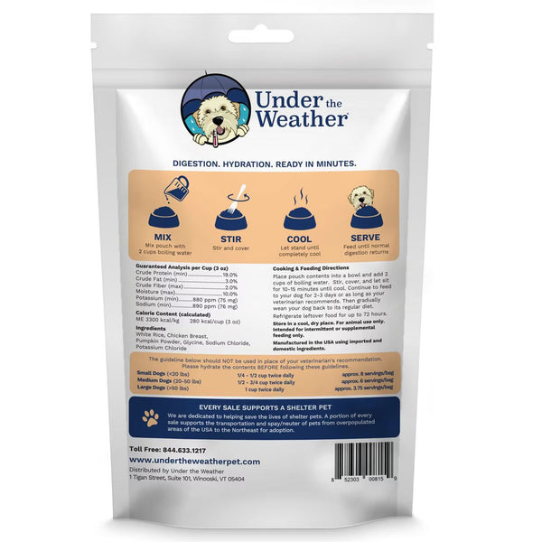 Under the Weather Rice, Chicken & Pumpkin Freeze Dried Bland Diet for Dogs backside