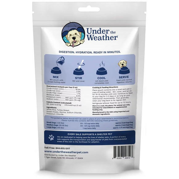 Under the Weather Rice, Turkey & Sweet Potato Freeze Dried Bland Diet for Dogs backside