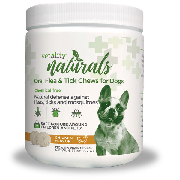 TevraPet Vetality Naturals Oral Flea & Tick Chews for Dogs, Chicken Flavor, 120 count