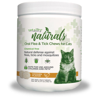 TevraPet Vetality Naturals Oral Flea & Tick Chews for Cats, Chicken Flavor, 120 count