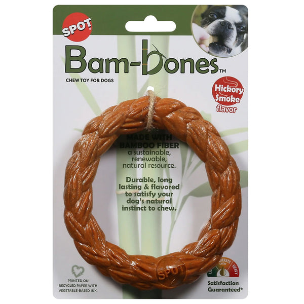 Spot Bam-Bones Braided Ring Chew Toy for Dogs Hickory Smoke Flavor