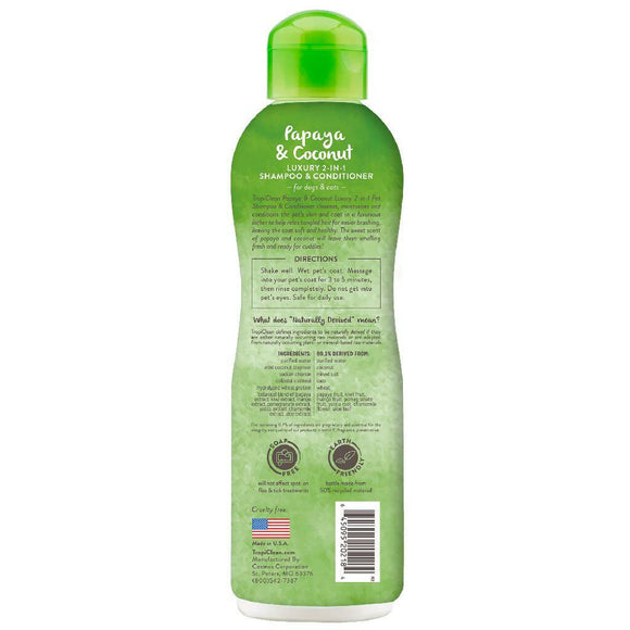 TropiClean Luxury 2-in-1 Papaya & Coconut Shampoo & Conditioner For Dogs & Cats (20 oz)