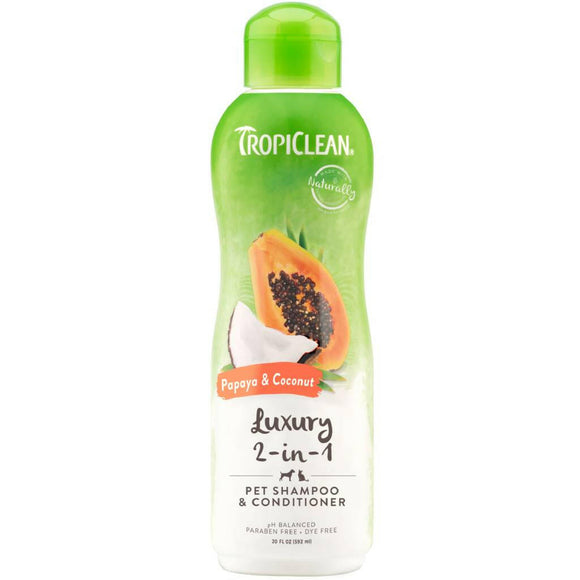 TropiClean Luxury 2-in-1 Papaya & Coconut Shampoo & Conditioner For Dogs & Cats (20 oz)