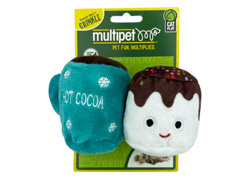Multipet Hot Cocoa with Marshmallow Plush Dog Toys Assorted Colors, 2-pk