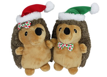 Multipet Holiday Hedgehogs w/ Bowtie & Santa Hat Dog Toys Assorted Colors 8", 1 count