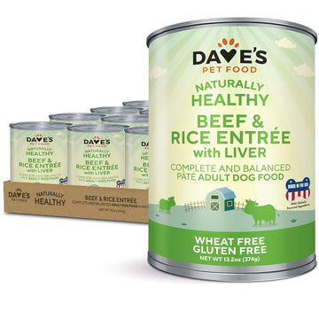 Dave's Pet Food Beef & Rice with Liver Recipe Canned Wet Dog Food, 13-oz can, case of 12