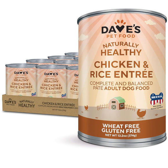 Dave's Pet Food Chicken & Rice Recipe Canned Wet Dog Food, 13-oz can, case of 12