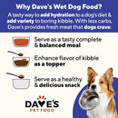 Advertisement for Dave's Pet Food with text and images of a dog and bowl.
