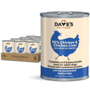 Dave's Pet Food 95% Premium Chicken & Chicken Liver Grain-Free Canned Wet Dog Food, 12.5-oz, case of 12