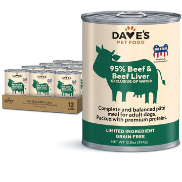 Dave's Pet Food 95% Premium Beef & Beef Liver Pate Grain-Free Recipe Canned Wet Dog Food, 12.5-oz, case of 12