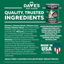 Dave's Pet Food can with ingredient list and nutritional information on a green background
