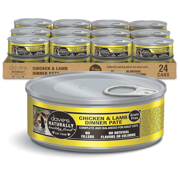 Dave's Pet Food Chicken & Lamb Dinner Pate Canned Wet Cat Food, 5.5-oz can, case of 24