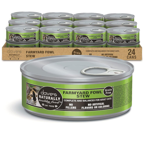 Dave's Pet Food Farmyard Fowl Stew Grain-Free Canned Wet Cat Food, 5.5-oz can, case of 24