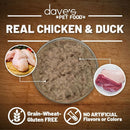 Dave's Pet Food real chicken and duck pet food on a wooden background