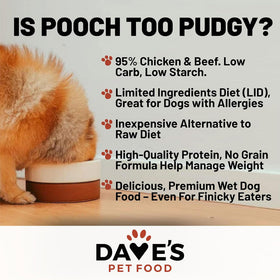 Dave's Pet Food 95% Premium Chicken & Beef Pate Limited Ingredient Grain-Free Canned Wet Dog Food, 13-oz can, case of 12 - 0