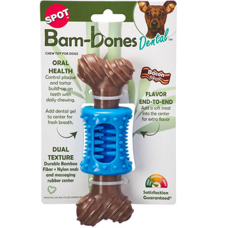 Spot Bam-Bones Dental Chew Toy For Dogs Bacon Flavor, 6.5"