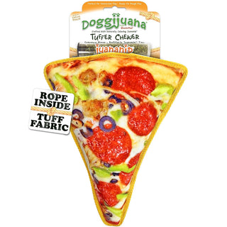 Doggijuana Tuffer Chewer Refillable Juananip Supreme Pizza Squeaky Dog Plush Toy