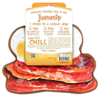 Doggijuana Tuffer Chewer Refillable Juananip Eggs & Bacon Squeaky Dog Plush Toy