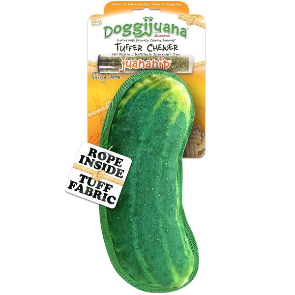 Doggijuana Tuffer Chewer Refillable Juananip Dill Pickle Tough Squeaky Dog Plush Toy, 1 count