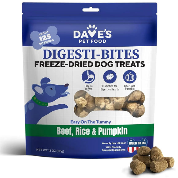 Dave's Digesti-Bites Freeze-Dried Beef, Rice & Pumpkin Dog Treats, 12-oz