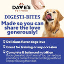 Advertisement for Dave's Pet Food Digesti-Bites with a dog and a hand holding a treat.