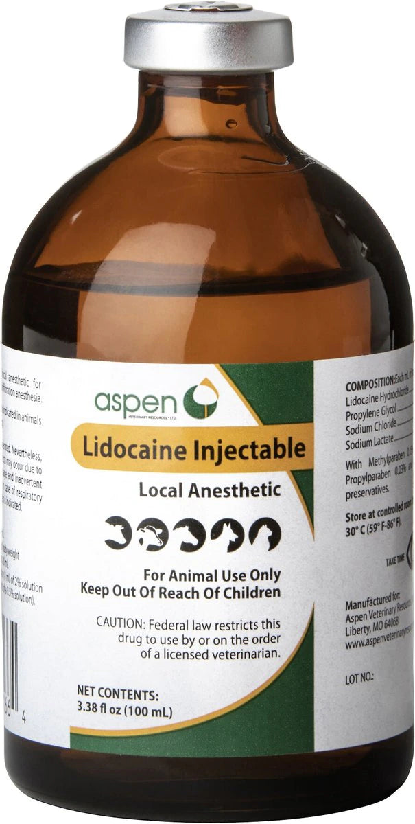 Lidocaine HCl Injectable Solution 2% for Dogs, Cats, Horses & Cattle, 100ml