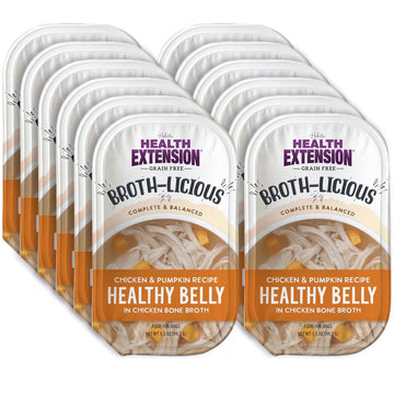 Health Extension Broth-Licious Healthy Belly Grain-Free Chicken & Pumpkin in Chicken Bone Broth Wet Dog Food, 3.5-oz tray, case of 12