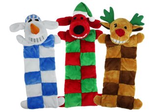 Multipet Loofa Holiday Santa Squeaker Mat Plush Dog Toy Assorted Characters, 12", 1-count