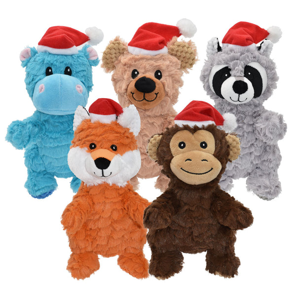 Multipet Wrinkleez Holiday with Santa Hat Assorted Characters Plush Dog Toys, 9", 1 count