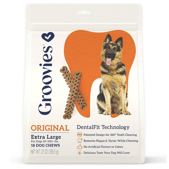 Groovies Original Chicken Flavor Dental Chews for Extra Large Dogs