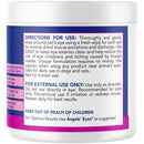 Container with pet eye care product directions on a white background