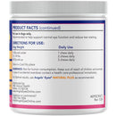 Supplement container with product facts and directions for use on a white background