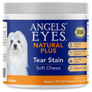 Angels' Eyes Natural Plus tear stain soft chews for dogs on a white background