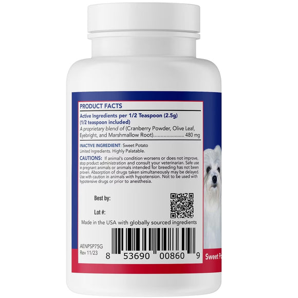 Supplement bottle label with product facts and QR code on a white background